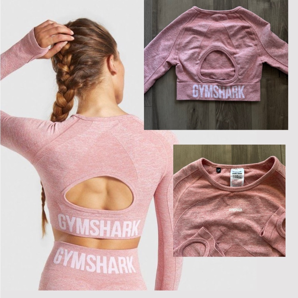 Gymshark: Women's Flex Sports Dusty Pink/White Long Sleeve Crop Top💓